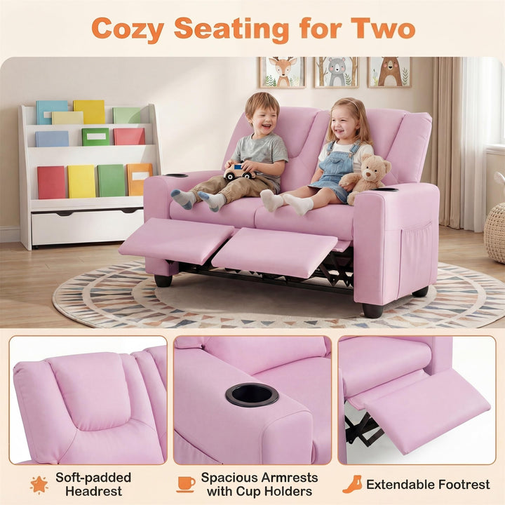 2-Seater Kids Recliner, Double Toddler Loveseat Sofa w/2 Cup Holders