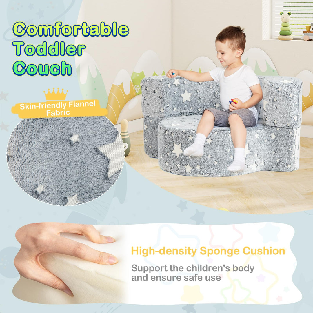 2-in-1 Toddler Sofa Chair, Glow in the Dark Kids Couch with Washable Cover