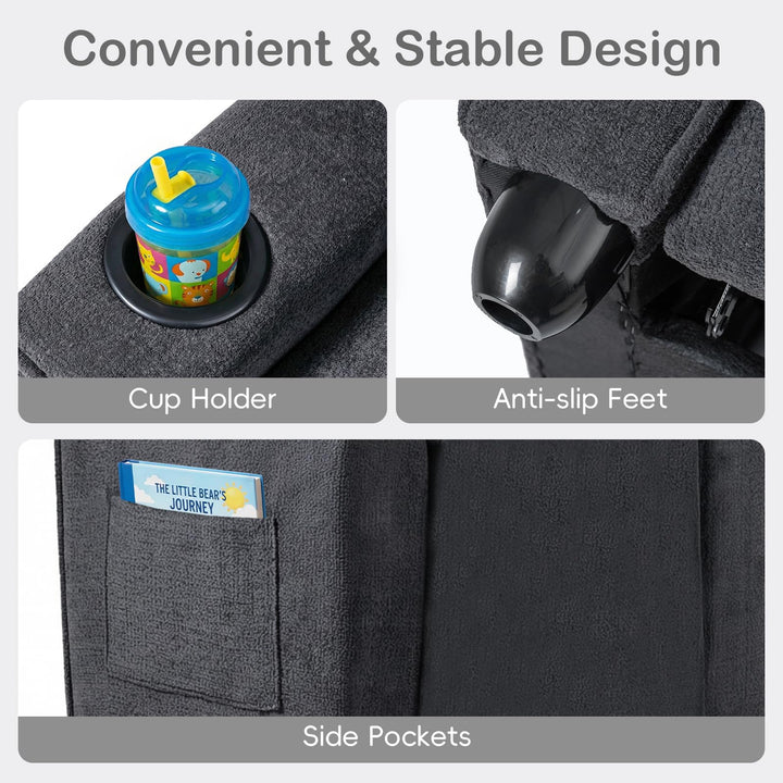Kids Recliner, Toddler Lounge Chair with Adjustable Backrest Footrest Cup Holder Side Pockets