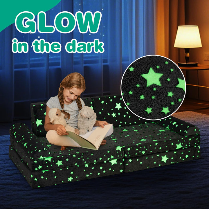 Modular Kids Play Couch, 8 PCS Fluorescent Toddler Creative Sectional Fort Building Sofa for Playroom