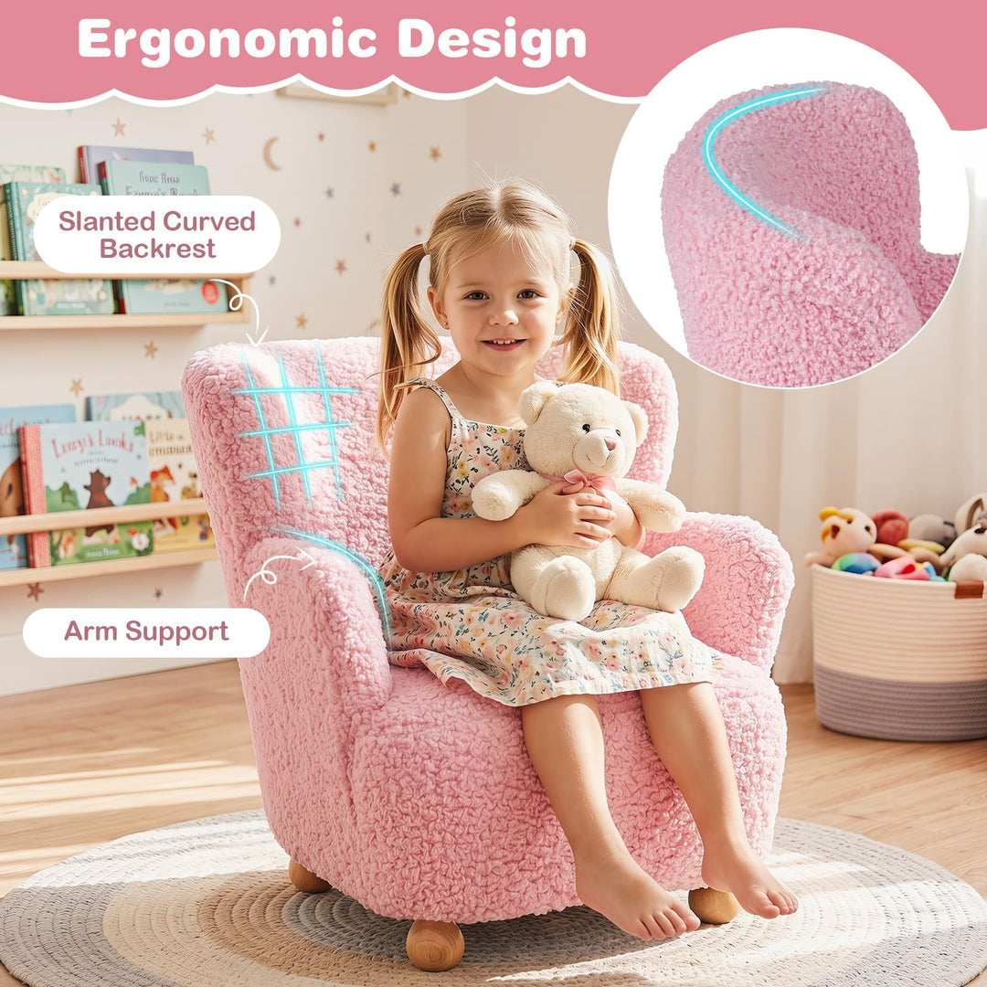 Sherpa Kids Sofa, Comfy Toddler Armchair with Solid Rubber Wood Legs