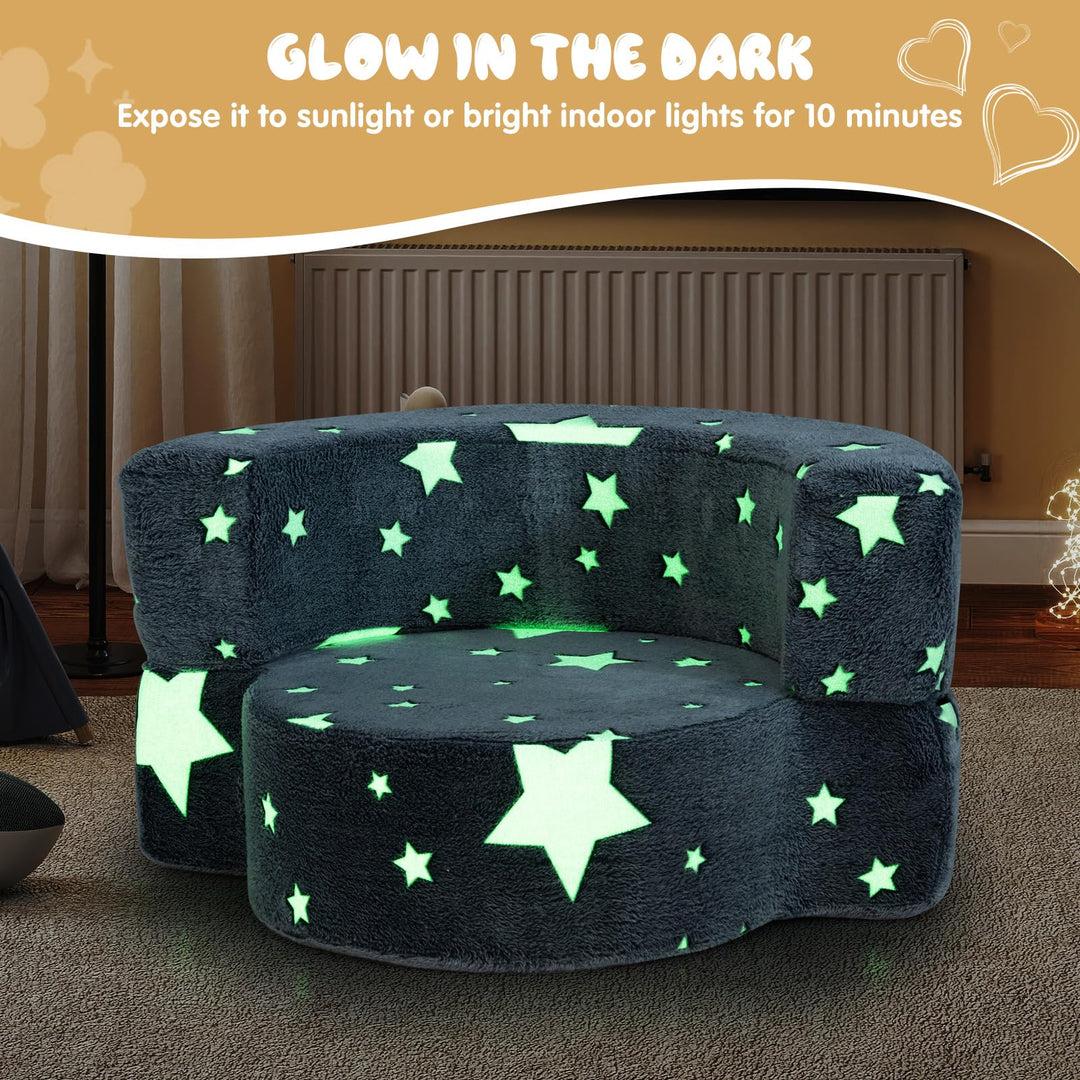 Glow-in-the-Dark Kids Chair, 2-in-1 Play Mat with Detachable &amp; Machine Washable Cover