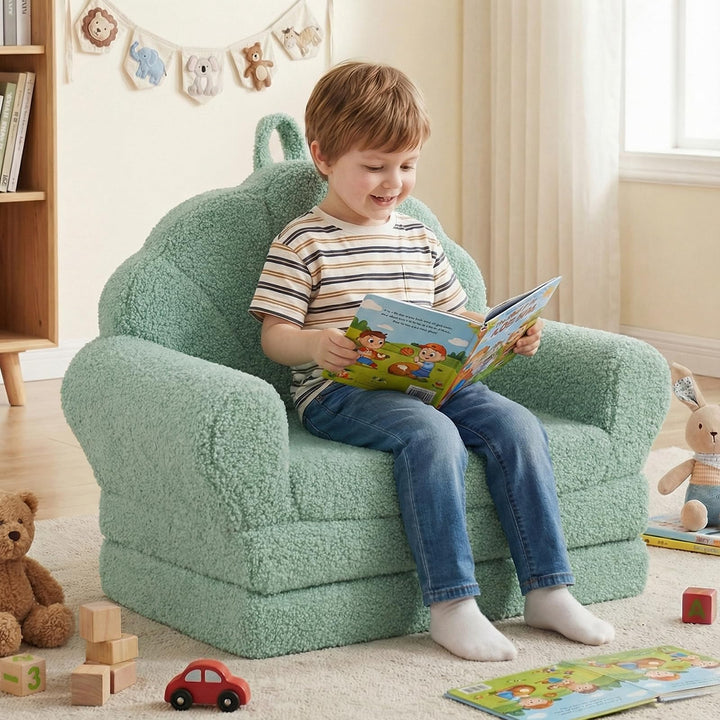 Convertible Kids Sofa, 2-in-1 Fold out Toddler Couch Chair to Lounger Bed with Soft Fabric Cover for Boys Girls, Kids Furniture for Playroom
