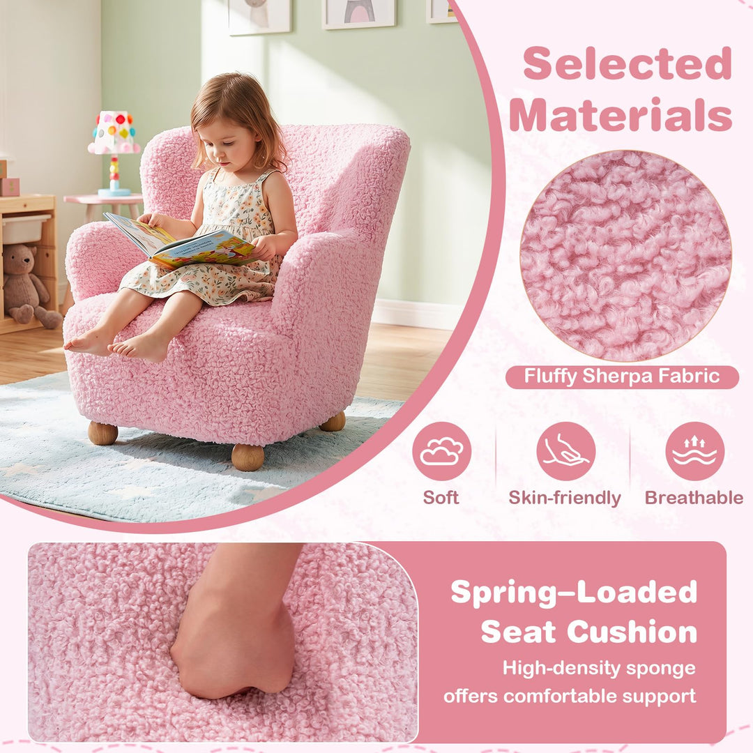Sherpa Kids Sofa, Comfy Toddler Armchair with Solid Rubber Wood Legs