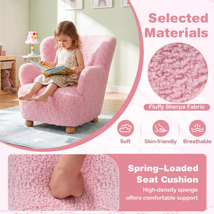 Sherpa Kids Sofa, Comfy Toddler Armchair with Solid Rubber Wood Legs