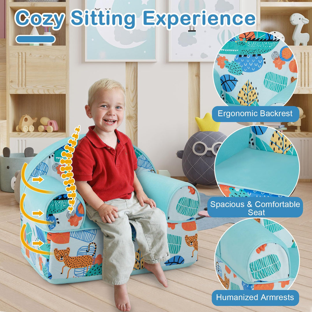 Toddler Dinosaur Armchair, Kids Sponge Filled Couch with Washable Velvet Cover and Soft Sponge Filling