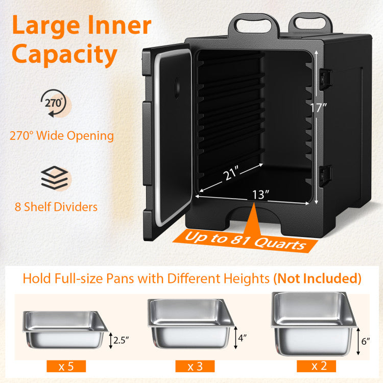 81 Quart Insulated Food Pan Carrier End-loading Hot Box with Handles for Restaurant Canteen