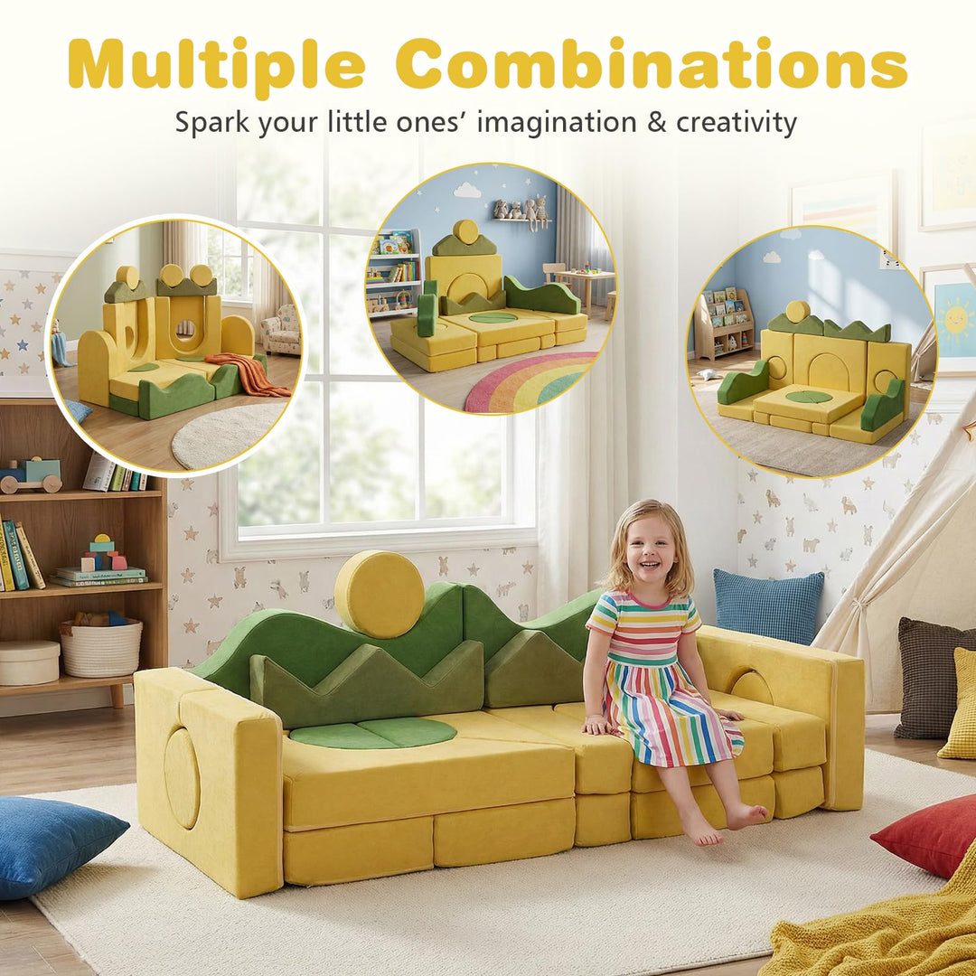 12/17/13/19 PCS Modular Kids Play Couch, Snow Mountain Theme Toddler Foam Building Fort for Inspiring Creativity