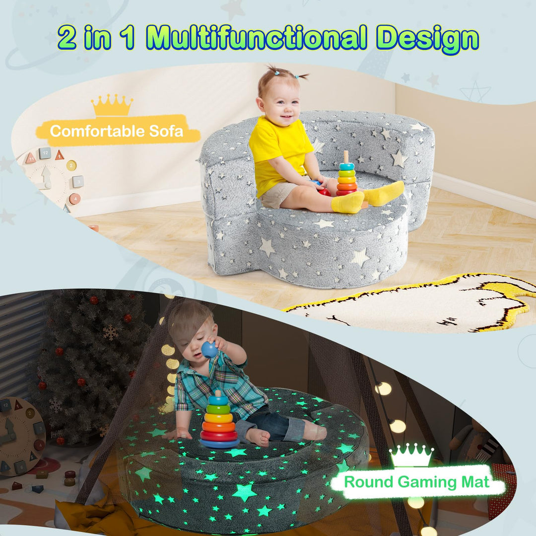 2-in-1 Toddler Sofa Chair, Glow in the Dark Kids Couch with Washable Cover