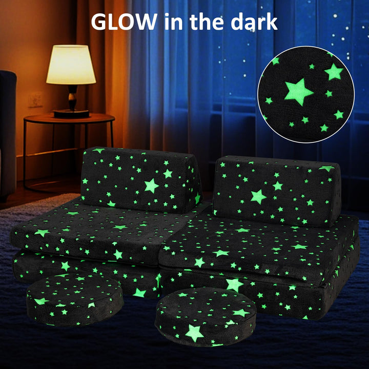 Modular Kids Play Couch, 6 PCS Fluorescent Toddler Creative Sectional Fort Building Sofa for Playroom
