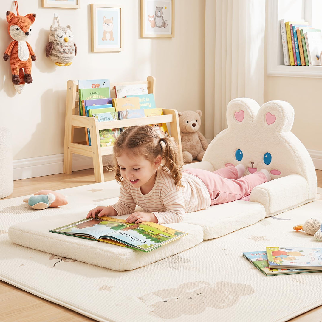 Convertible 2-in-1 Kids Sofa to Lounger  Fold-Out Toddler Couch with Removable Cover