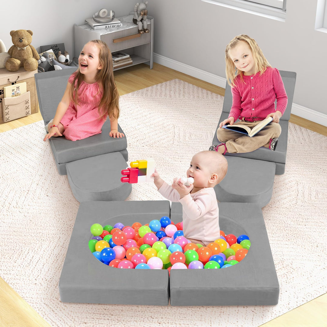 8 Pcs Convertible Play Sofa for Children, Modular Climbing &amp; Crawling Playset with Soft Anti-Wrinkle Suede