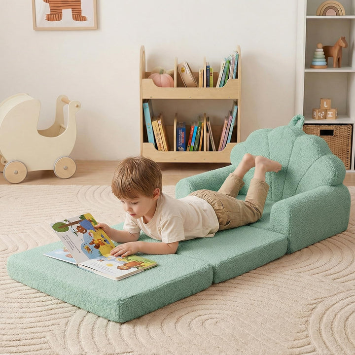 Convertible Kids Sofa, 2-in-1 Fold out Toddler Couch Chair to Lounger Bed with Soft Fabric Cover for Boys Girls, Kids Furniture for Playroom