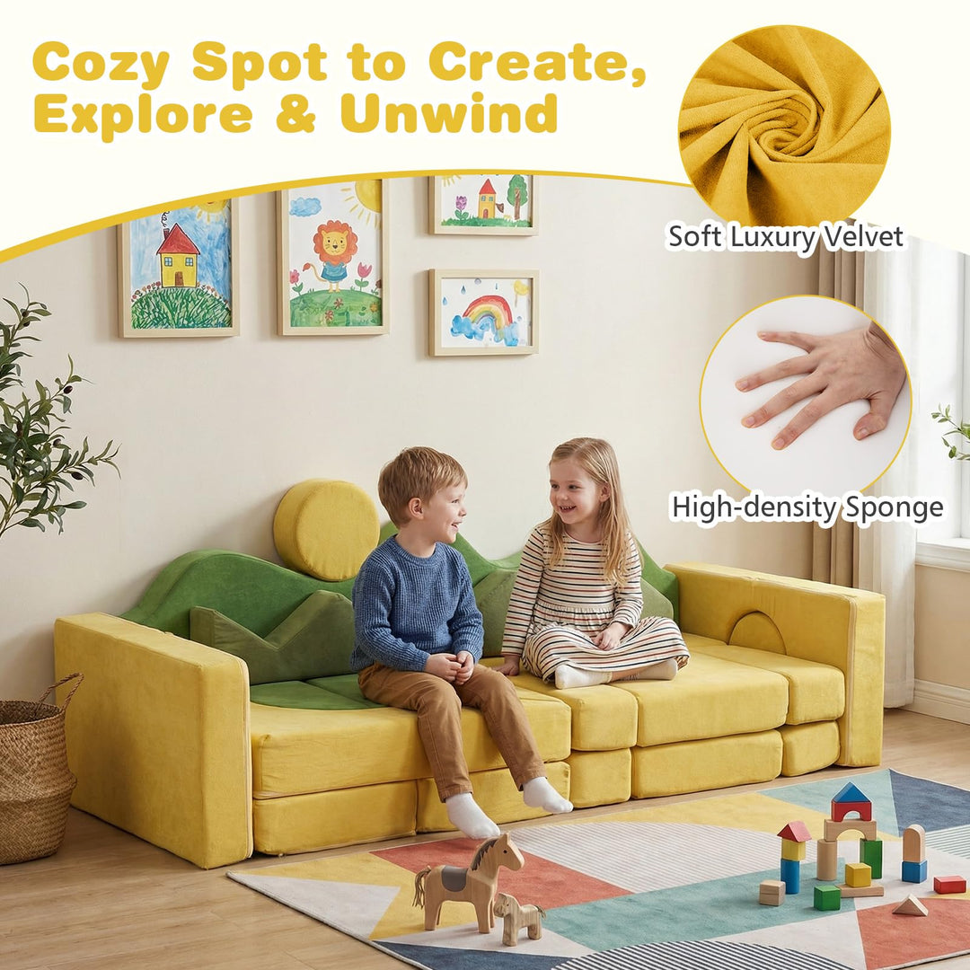 12/17/13/19 PCS Modular Kids Play Couch, Snow Mountain Theme Toddler Foam Building Fort for Inspiring Creativity