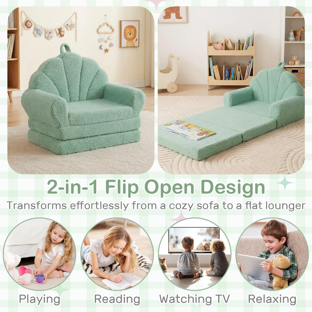 Convertible Kids Sofa, 2-in-1 Fold out Toddler Couch Chair to Lounger Bed with Soft Fabric Cover for Boys Girls, Kids Furniture for Playroom