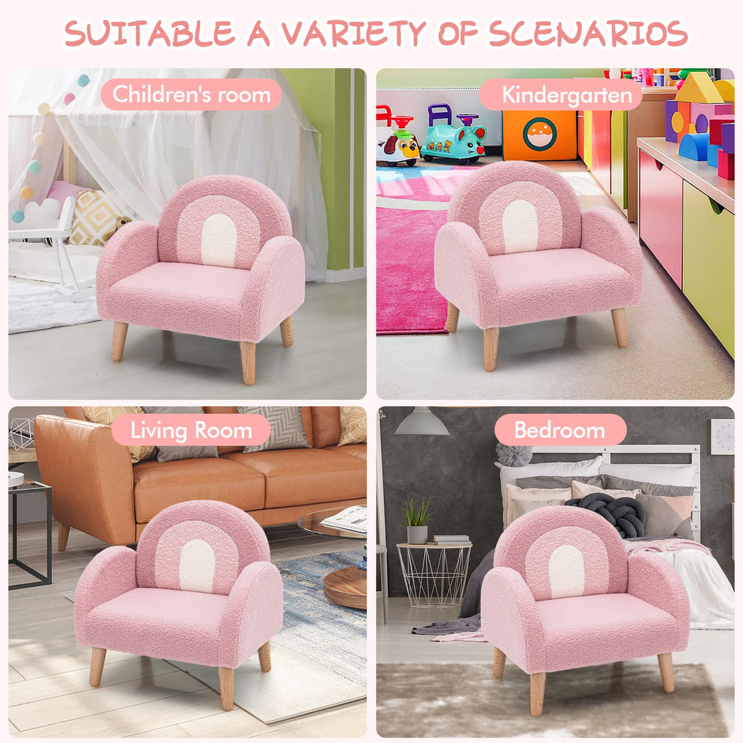 Kids Sofa, Toddler Armchair with Solid Wooden Frame Anti-Tipping Design Plush Fabric