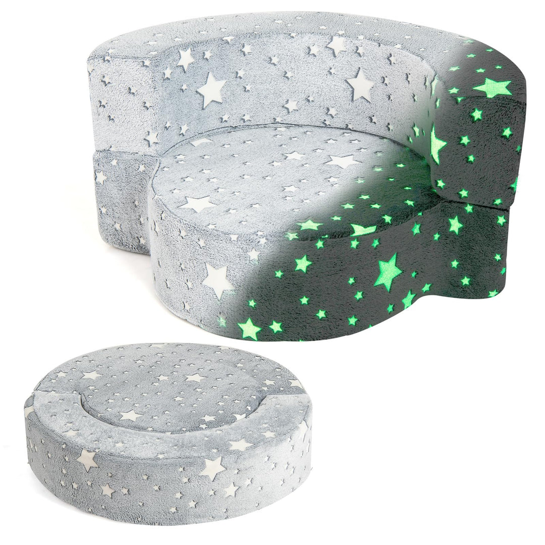 2-in-1 Toddler Sofa Chair, Glow in the Dark Kids Couch with Washable Cover