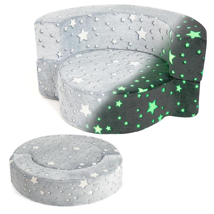 2-in-1 Toddler Sofa Chair, Glow in the Dark Kids Couch with Washable Cover