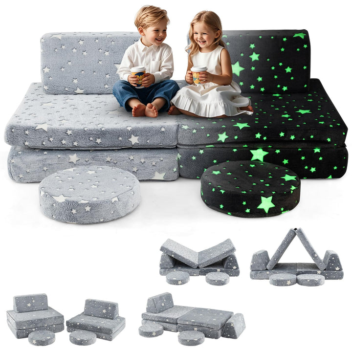 Modular Kids Play Couch, 6 PCS Fluorescent Toddler Creative Sectional Fort Building Sofa for Playroom