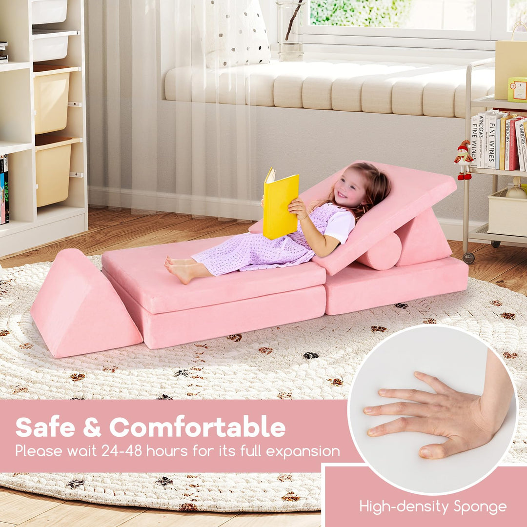 8 Pcs Kids Play Couch, Foam Building Fort Play Set with Washable Cover