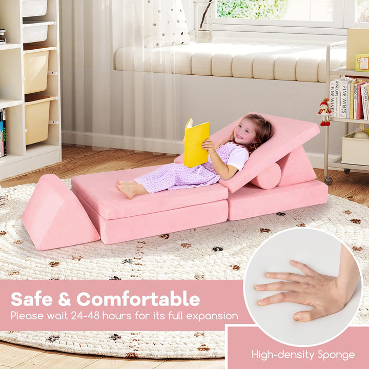8 Pcs Kids Play Couch, Foam Building Fort Play Set with Washable Cover