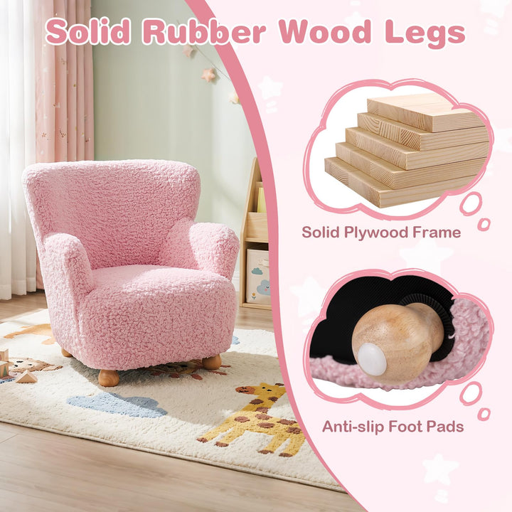 Sherpa Kids Sofa, Comfy Toddler Armchair with Solid Rubber Wood Legs
