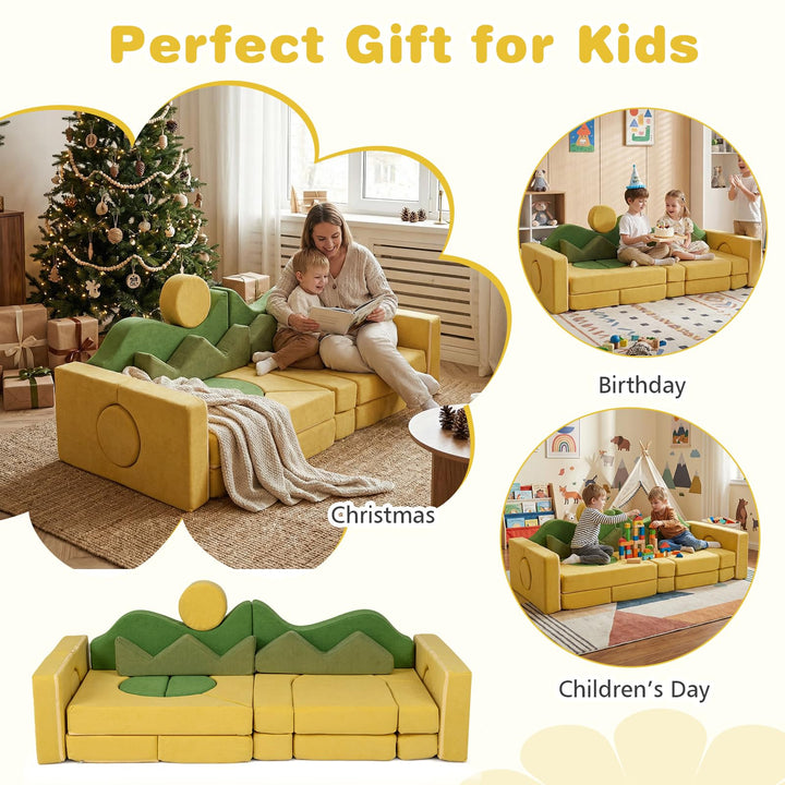12/17/13/19 PCS Modular Kids Play Couch, Snow Mountain Theme Toddler Foam Building Fort for Inspiring Creativity