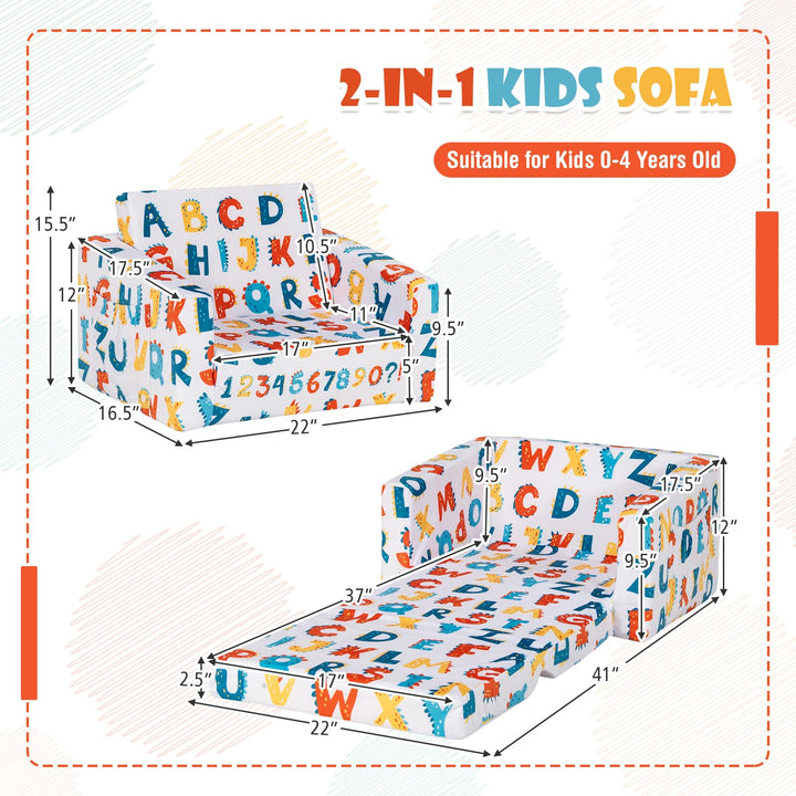 Fold out Toddler Sofa, Convertible Children Couch to Lounger with Soft Velvet and Sponge