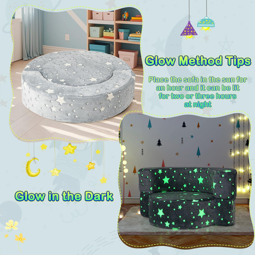 2-in-1 Toddler Sofa Chair, Glow in the Dark Kids Couch with Washable Cover