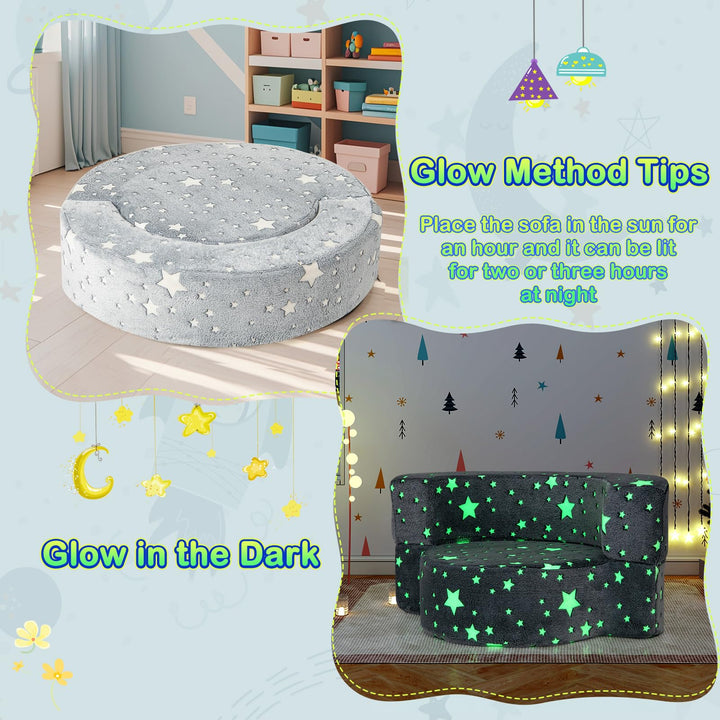 2-in-1 Toddler Sofa Chair, Glow in the Dark Kids Couch with Washable Cover