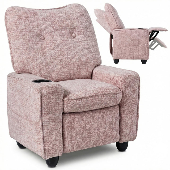 Kids Recliner, Toddler Lounge Chair with Adjustable Backrest Footrest Side Pockets Cup Holder 90 lbs Load