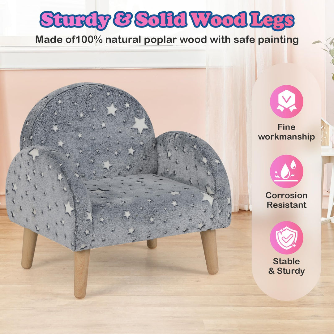 Kids Sofa with Glow in The Dark, Toddler Armchair Couch with Solid Wooden Frame Anti-Tipping