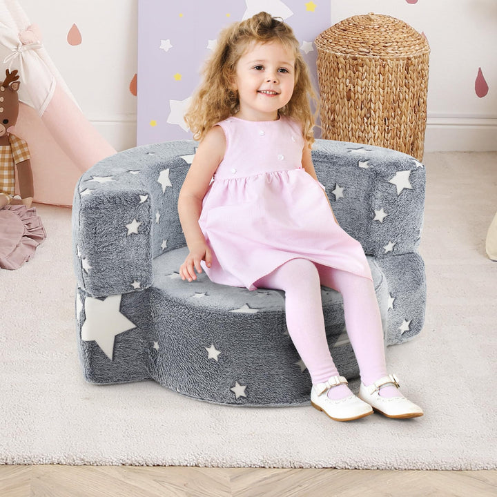 Glow-in-the-Dark Kids Chair, 2-in-1 Play Mat with Detachable &amp; Machine Washable Cover