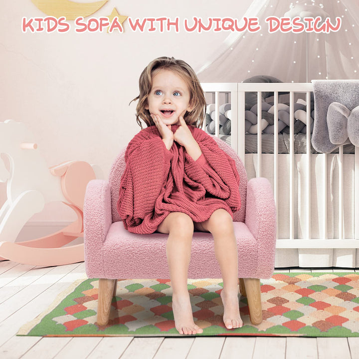 Kids Sofa, Toddler Armchair with Solid Wooden Frame Anti-Tipping Design Plush Fabric