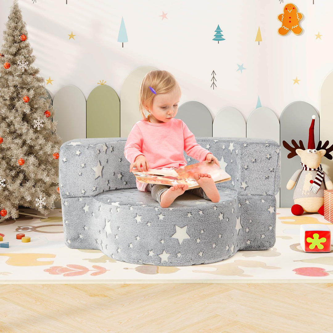2-in-1 Toddler Sofa Chair, Glow in the Dark Kids Couch with Washable Cover