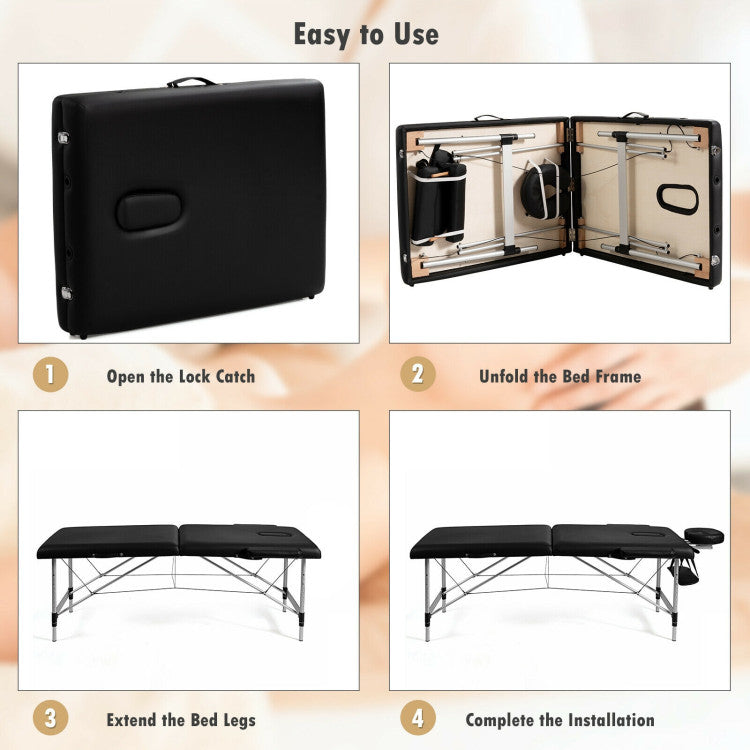 84 Inch Portable Massage Table Lash Bed Height Adjustable Salon Spa Tattoo Bed with Carry Case