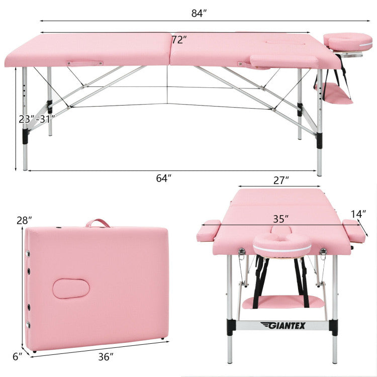 84 Inch Portable Massage Table Lash Bed Height Adjustable Salon Spa Tattoo Bed with Carry Case