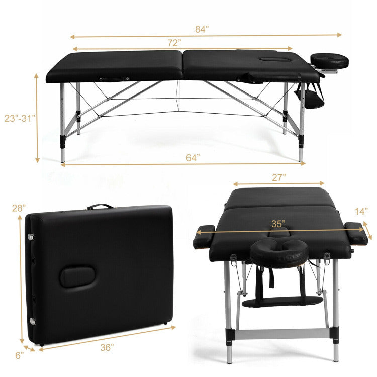 84 Inch Portable Massage Table Lash Bed Height Adjustable Salon Spa Tattoo Bed with Carry Case