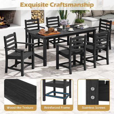 7 Pieces Outdoor Dining Table Set for 6 People 67” HDPE Patio Rectangle Table and 6 Armchairs