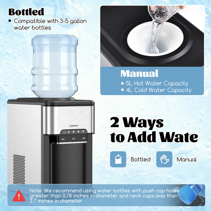Ice Maker with Built-in Water Cooler Dispenser and 3 Temperature Settings
