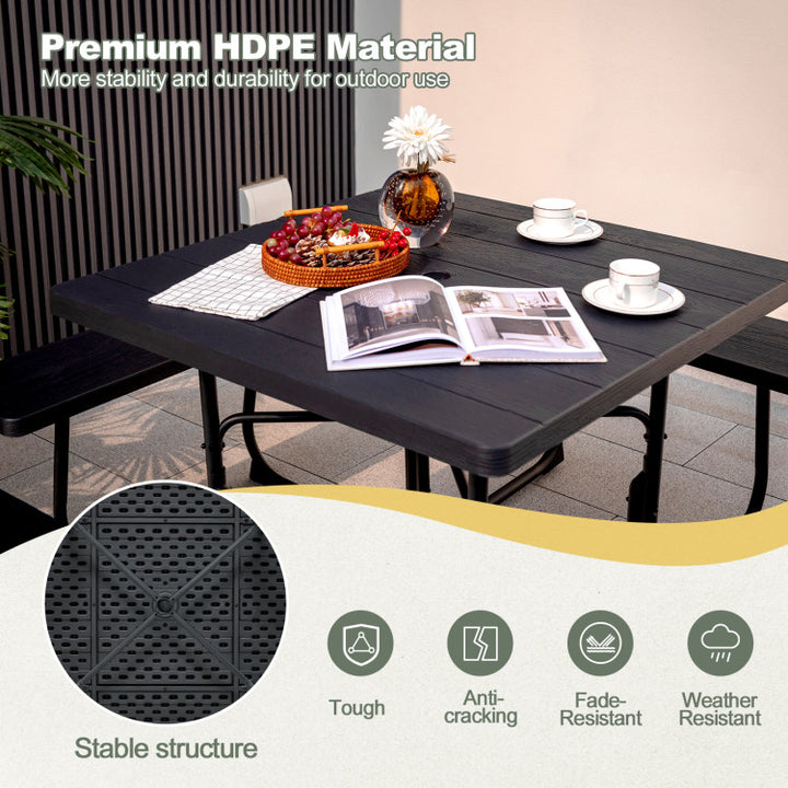 8 Person Outdoor HDPE Square Picnic Table Patio Table and Bench Set with 4 Built-in Benches and Umbrella Hole