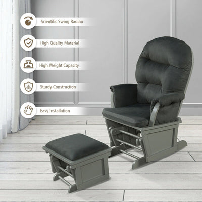 Wood Baby Glider and Ottoman Cushion Set with Padded Armrests for Nursing