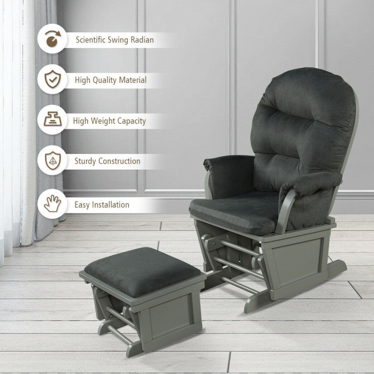 Wood Baby Glider and Ottoman Cushion Set with Padded Armrests for Nursing