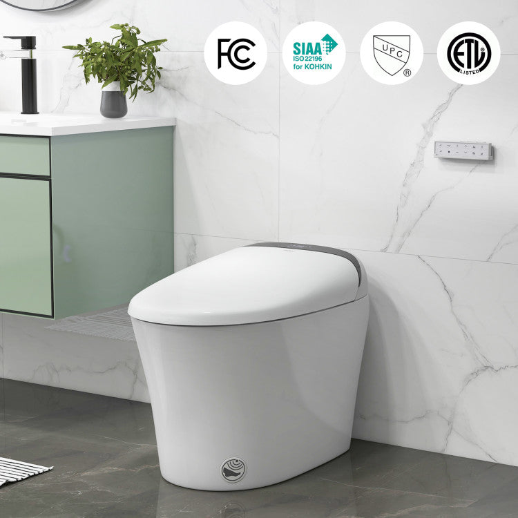 Elongated Bidet Toilet with 1.28 GPF Dual Auto Flush and Adjustable Heated Seat, One-Piece Smart Tankless Toilet with Kick Sensor and Night Light