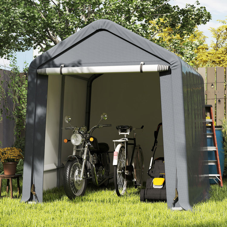 8 x 6.5 Feet Outdoor Storage Shelter Heavy Duty Portable Tools Shed with Waterproof Cover and Roll-up Zipper Door for Motorcycles Bikes