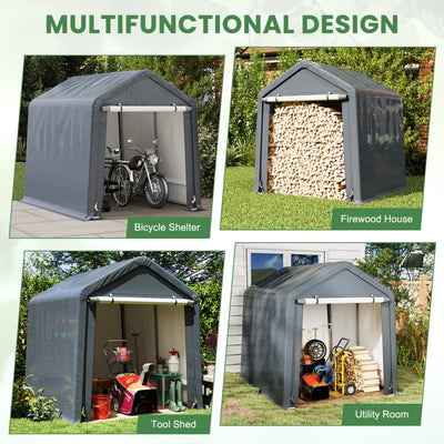 8 x 6.5 Feet Outdoor Storage Shelter Heavy Duty Portable Tools Shed with Waterproof Cover and Roll-up Zipper Door for Motorcycles Bikes