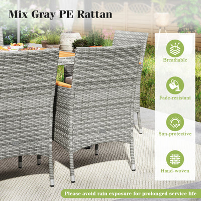 9 Pieces Heavy-duty PE Wicker Dining Set Outdoor Acacia Wood Table and Chairs Set with Umbrella Hole and Cushions for Deck Garden Yard