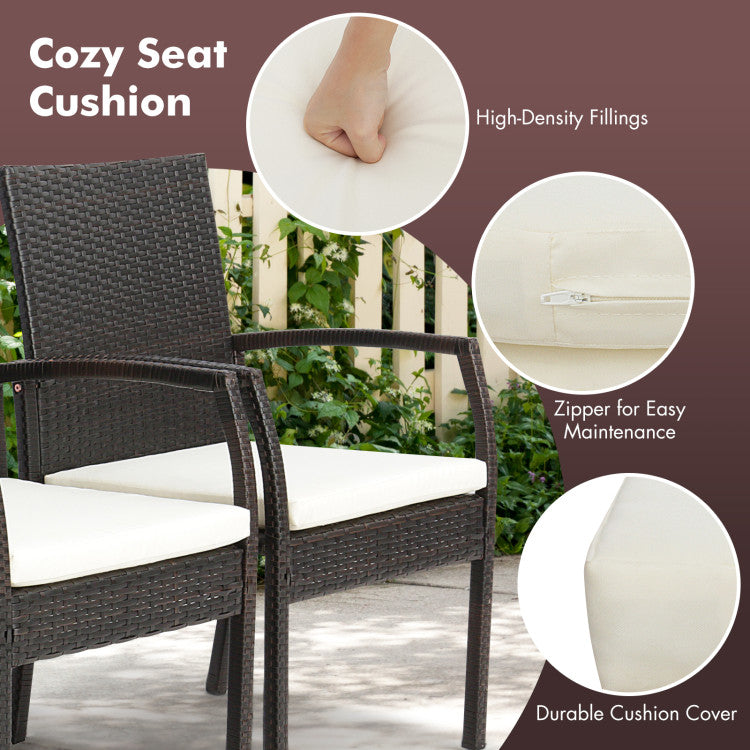 9 Pieces Outdoor Rattan Dining Table Set Patio Wicker Furniture Set with Umbrella Hole and Cushions