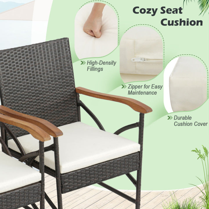 9 Pieces Outdoor Rattan Dining Table Set Patio Wicker Furniture Set with Umbrella Hole and Cushions