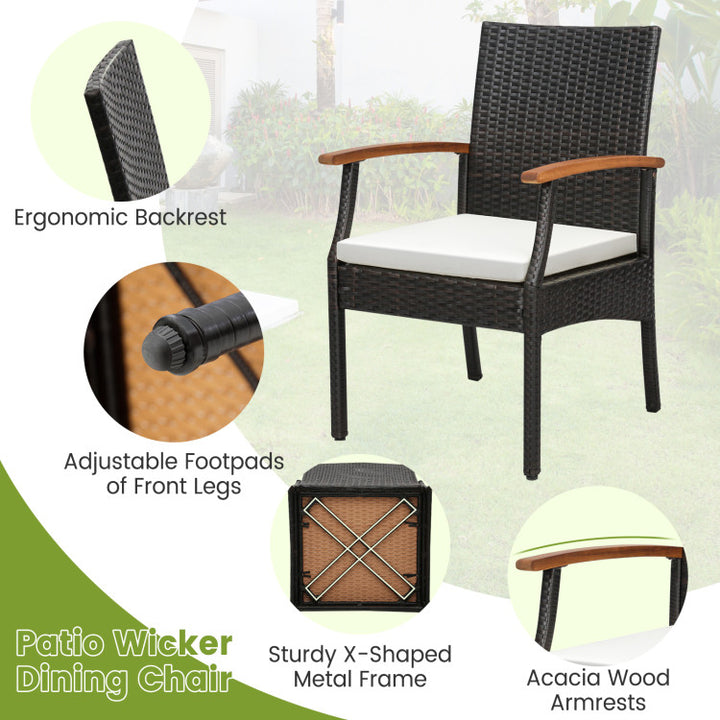 9 Pieces Outdoor Rattan Dining Table Set Patio Wicker Furniture Set with Umbrella Hole and Cushions